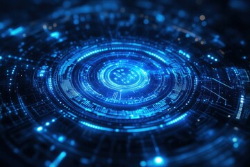 Abstract glowing blue circular tech design. Perfect for tech, AI, or futuristic concepts.