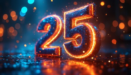 The vibrant number 25 stands out with a dazzling glow, surrounded by a dreamy bokeh of colorful lights. This festive image captures the essence of celebration, perfect for marking special occasions