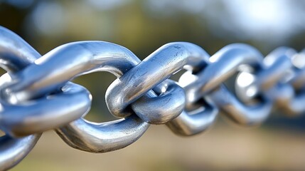 Naklejka premium Close-up of a shiny metal chain outdoors.