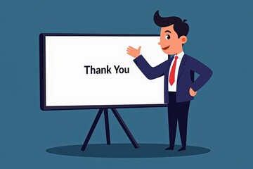 Businessman Presenting Thank You Message on Whiteboard During Corporate Presentation in Professional Setting
