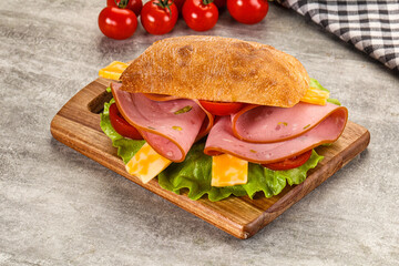 Sandwich ciabatta with mortadella and cheese