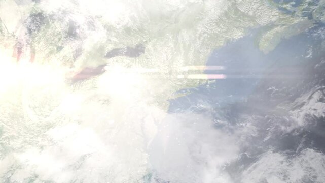 Earth zoom in from space and focus on Franklin, New Jersey, USA. Background for travel blog or intro. Satellite view. 3D style animation. Images from NASA.