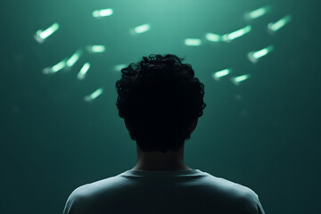 A person viewing digital charts showing investment returns and financial growth, with abstract data floating around.


