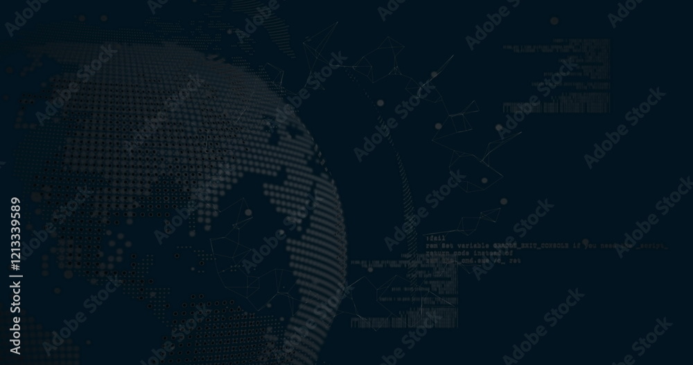 Wall mural image of data processing over globe on black background