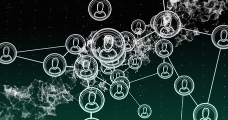 Image of dna strand over network of connections with people icons