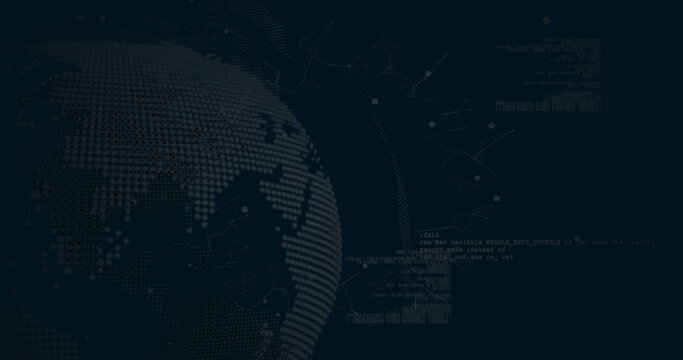 Image of data processing over globe on black background
