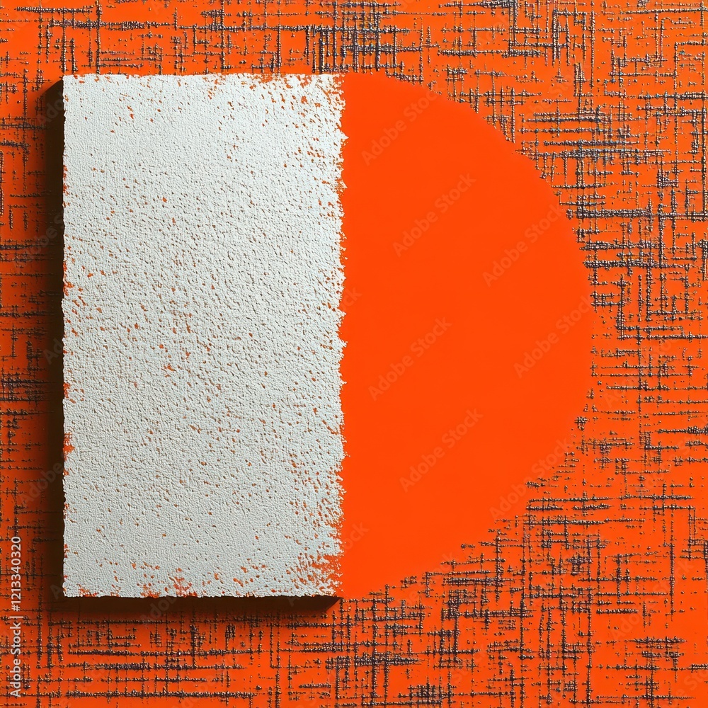 Poster abstract geometric composition with white square and orange circle