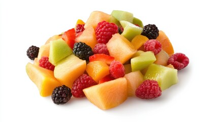 Obraz premium A refreshing fruit salad with a medley of juicy melons, berries, and citrus fruits