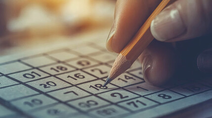Filling out bingo card with pencil in hand