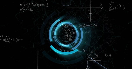 Image of scope scanning over mathematical equations on black background