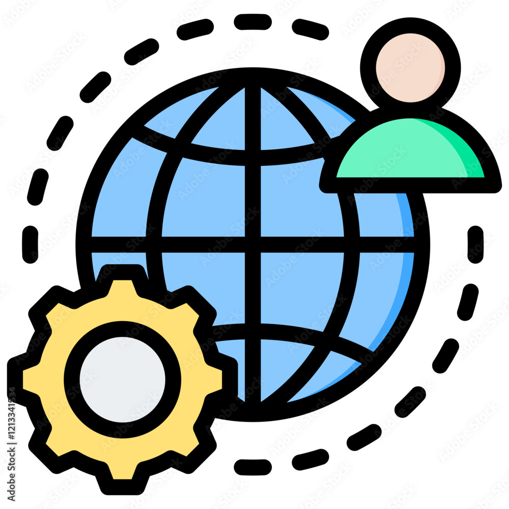 Poster globalization outline color icon
