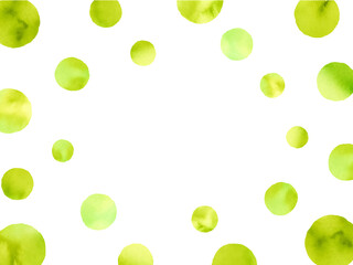 水彩で描いたグリーンの水玉のフレーム