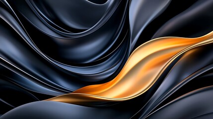Fototapeta premium Abstract dark blue and gold flowing fabric textile waves.