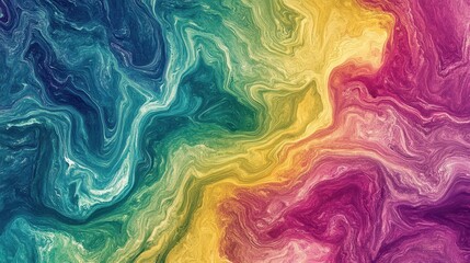 Obraz premium Vibrant abstract marbled texture, blues, greens, yellows and purples swirl. Ideal for backgrounds, websites, or designs needing a colorful, fluid aesthetic.