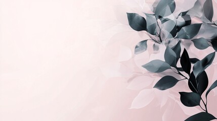 Minimal Botanical Illustration with Elegant Leaves on a Soft Pink Background