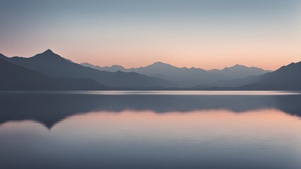 Fototapeta premium Serene sunrise over a calm lake reflecting a majestic mountain range.