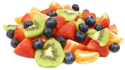 Obraz premium A refreshing fruit salad with a mix of ripe strawberries, blueberries, kiwi slices
