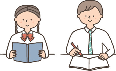 勉強をする学生の男女