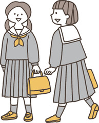 二人で歩く女子学生単色