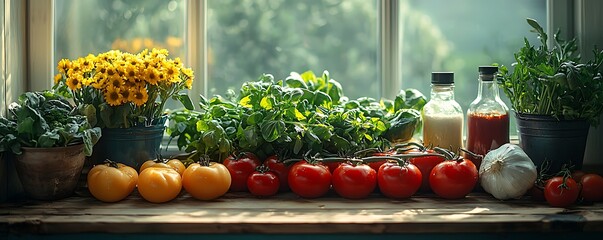 Vibrant vegetable preparation scene with fresh ingredients on a rustic wooden surface for recipe inspiration