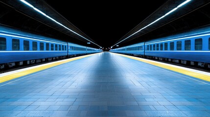 Obraz premium Subway platform at night, trains at station, urban transport, travel