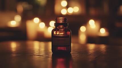 Amber Bottle of Remedy Sits Among Candles