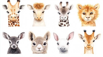 Fototapeta premium Adorable Watercolor Animals Nursery Art Set for Decor - Whimsical Clipart Collection for Kids Room