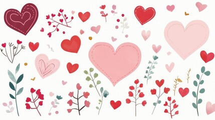 A personalized Valentine's scrapbook page, filled with pictures and decorative elements, colorful, flat vector design