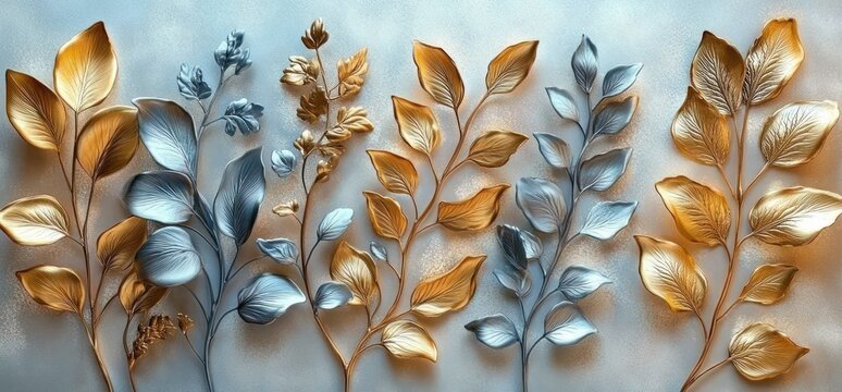 Elegant Golden and Silver Botanical Elements Art Deco Inspired Watercolor Illustration Collection - Powered by Adobe