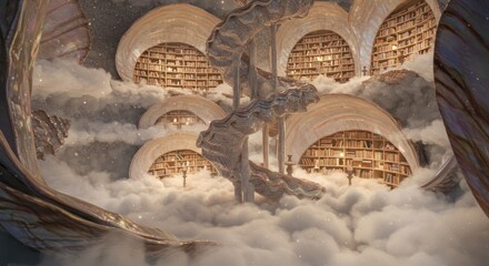 Celestial Shell Library: A Dreamlike, Whimsical Book Haven