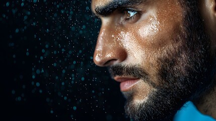 Obraz premium Sweat and determination: An athlete's powerful concentration captured in striking close-up detail. Low-Impact, High-Intensity Cardio Workout Concept