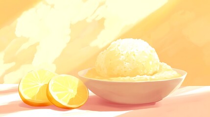 Lemon Sorbet in a Bowl with Lemon Slices