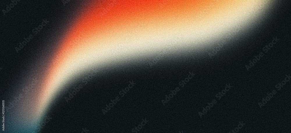 Wall mural teal orange black red grainy background, abstract color gradient shape, noise texture poster banner 