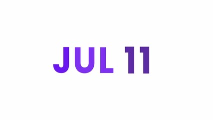 11th July calendar icon animation. Alpha matte with transparent background 4K resolution.
