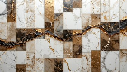 A fragmented pattern of marble tiles united by golden lines