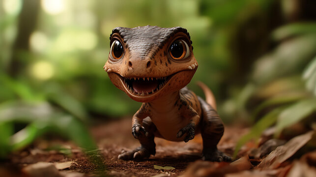 Adorable baby T-rex with a friendly expression 
