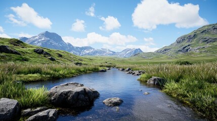 Fototapeta premium Serene mountain valley stream