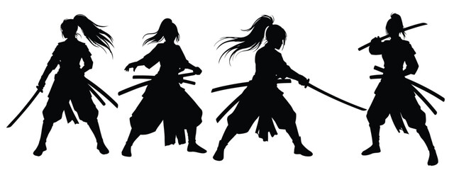  Set Of  Silhouettes of Female Samurai  vector illustration with white background © Nabo 