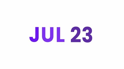 23rd July calendar icon animation. Alpha matte with transparent background 4K resolution.