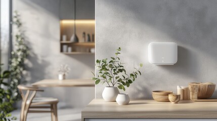 Cozy and Modern Scandinavian Style Home Interior with Wooden Furniture and Potted Plants