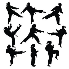  Set Of Karate Woman Silhouettes vector with white background