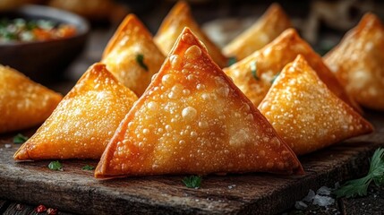 Crispy Golden-Brown Samosas Delicious Snack Appetizers with Fresh Herbs and Spices Perfect for Indian and Middle Eastern Cuisine