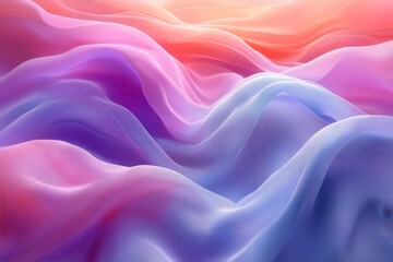Obraz premium 3D render of an abstract background with flowing cloth in the air, featuring minimalistic design in white, pastel blue, pink, and purple colors.