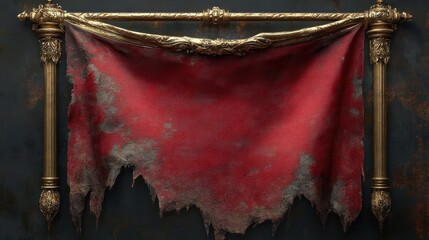 Medieval Red Pennon Banner 3D Mockup for Game Visuals with Gold Border and Tattered Edge
