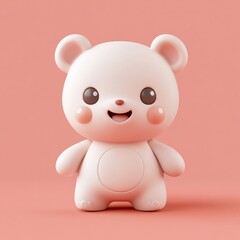 Obraz premium Adorable 3D rendering of a cute, smiling white teddy bear against a soft pink background.