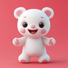 Adorable 3D render of a cute white teddy bear standing on a red background.