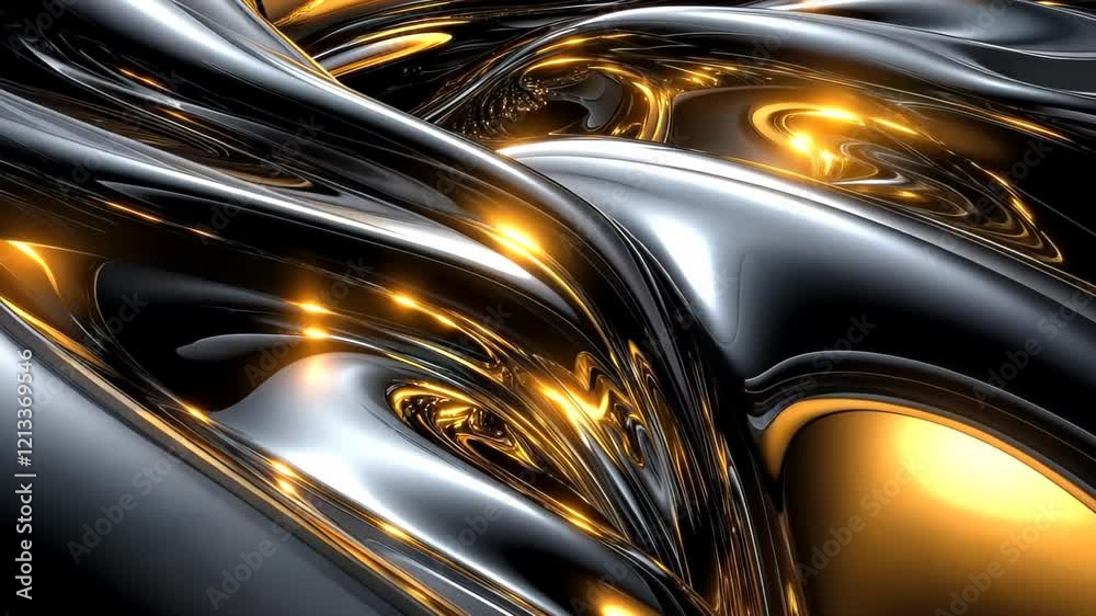 Poster fluid dynamics create mesmerizing patterns in a radiant black and gold display. generative ai
