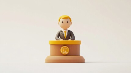 3D cartoon businessman at a podium.