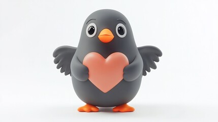 Obraz premium Cute 3D cartoon bird holding a heart.