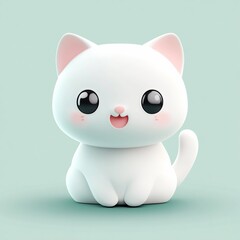 Adorable 3D rendering of a cute, white kitten sitting.